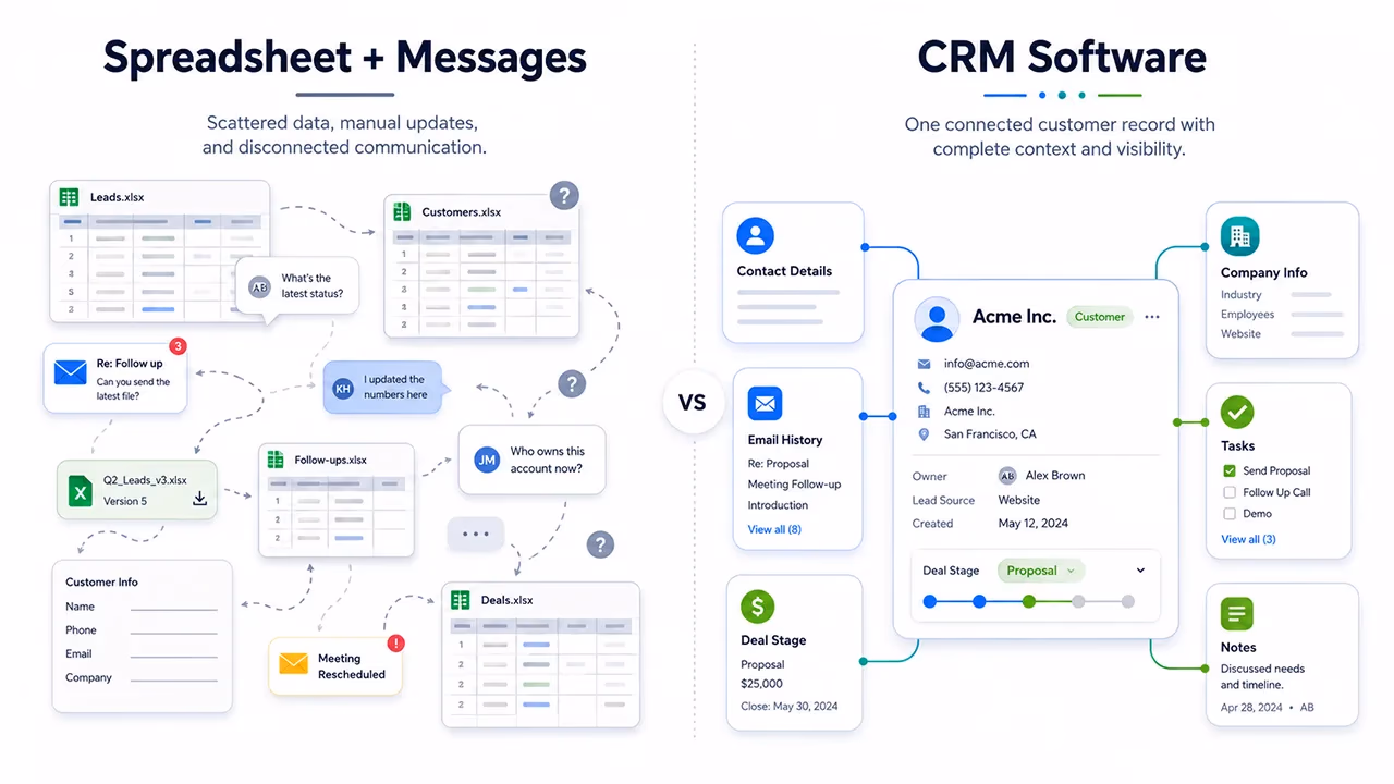 Difference between a spreadsheet and CRM software for sales tracking