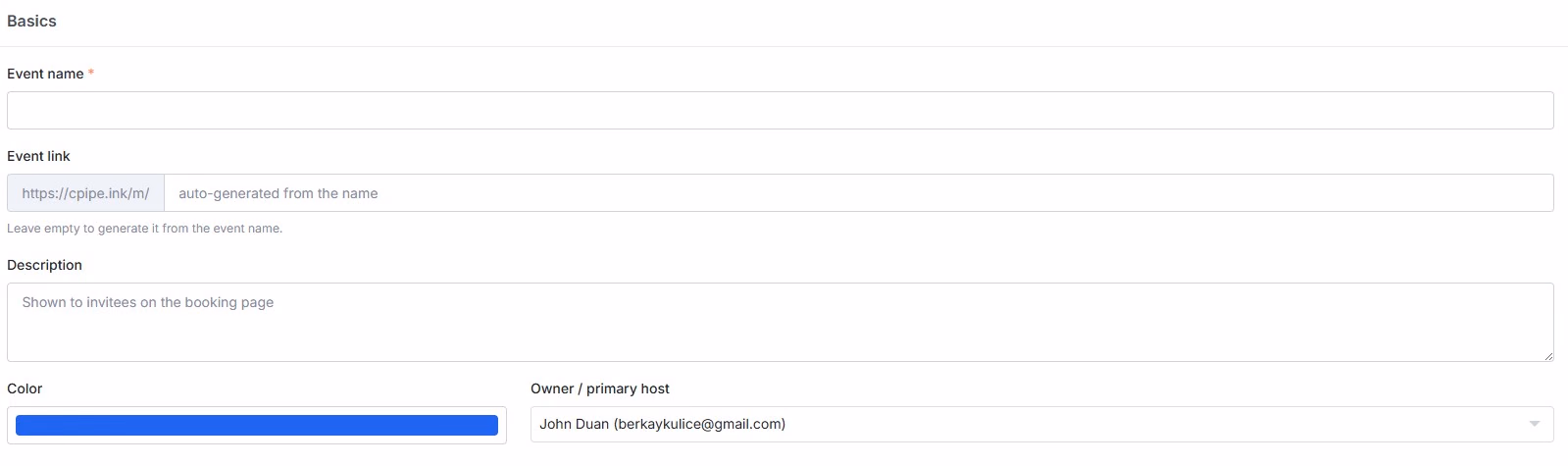 bookings event type