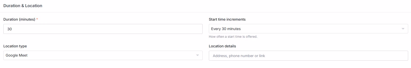 bookings event duration